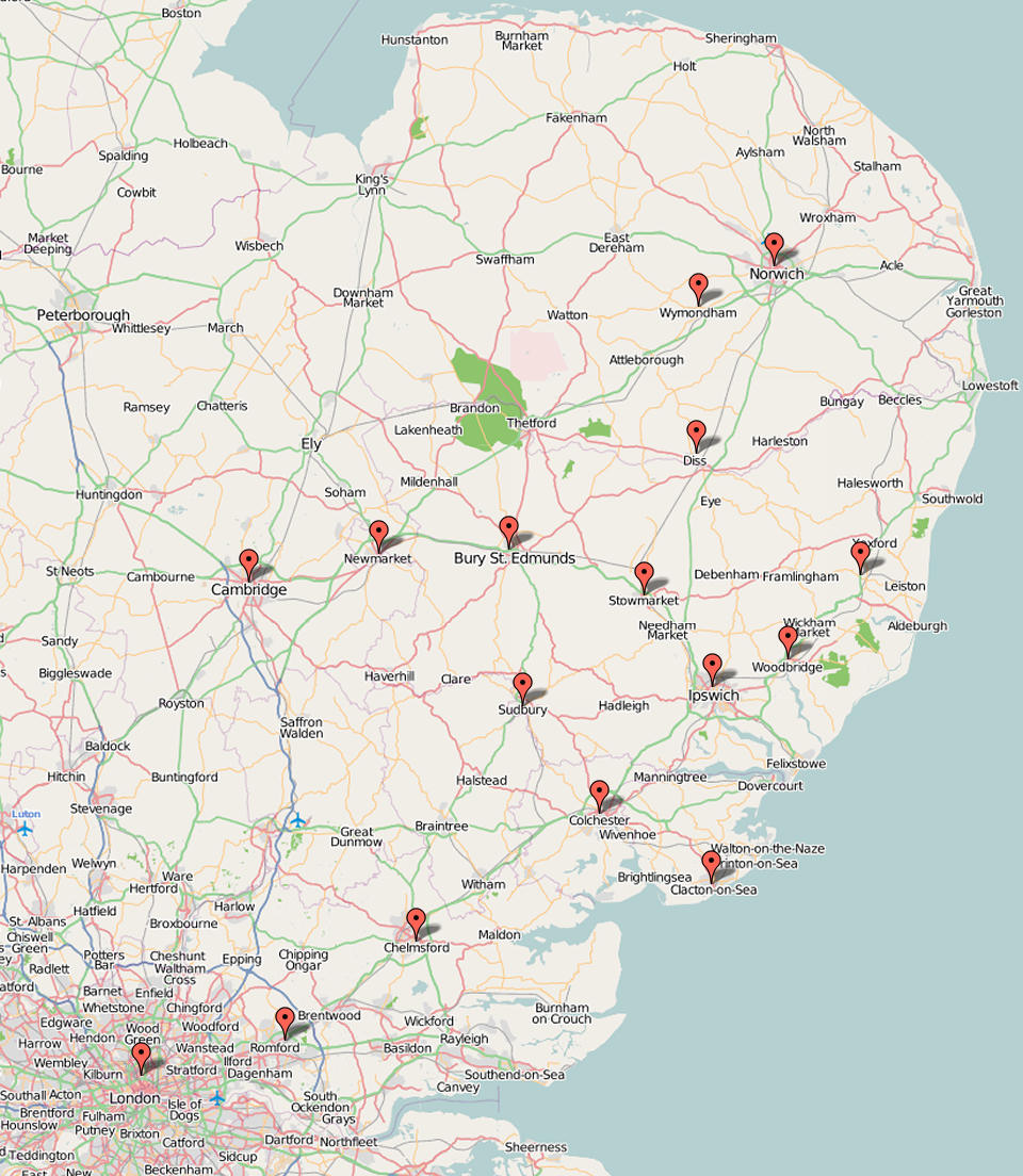 East Anglia Locations covered by Anglia Cleaning